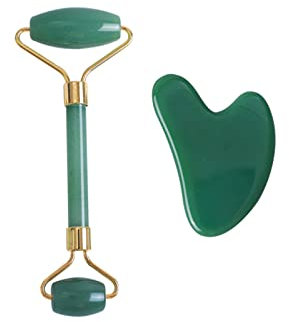 BIANMTSW Grünes Urin-Augenmasken-Set, natürliches Jade-Kristall-Augen-Relax-Schlafmaske, Gesichtsroller, Gua-Sha-Massage, Typ 04 Voller Textur