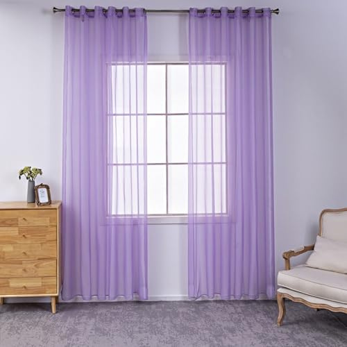 2er Set Transparent Vorhang Voile Ösenvorhang, Modern Vorhänge Wohnzimmer Gardinen, Einfarbige Vorhänge Fertiggardinen Gardinen Schals Dekoschal für Fenster Schlafzimmer Balkontür,140x180cm Lila