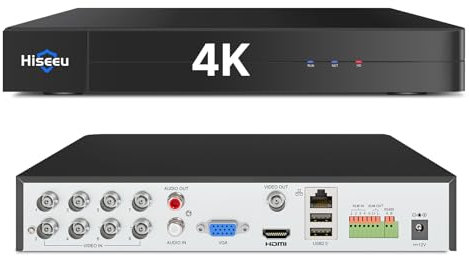 Hiseeu 4K 8 Channel H.265+ DVR Security Digital Video Recorder Advanced 8MP DVR with Person Vehicle Detection for CCTV Security Camera,AHD/TVI/CVI/CVBS/IPC,Remote Access,No Monthly Fee,No Hard Drive