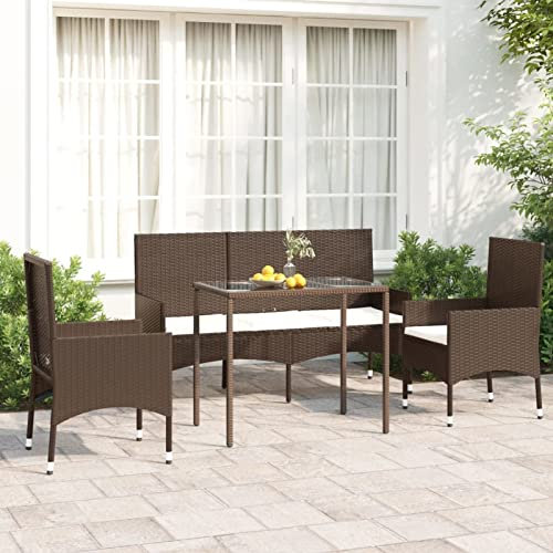 LAPOOH 4-TLG. Garten-Lounge-Set mit Kissen Braun Poly Rattan, Lounge Gartenmöbel Set, Terassenmöbel Wetterfest, Loungemöbel Terrasse, Gartenlounge, Garten Loungemöbel Set, 319503
