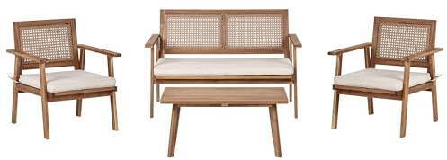 Beliani 4-Sitzer Lounge Set 4-teilig Akazienholz Hellbraun Auflagen Hellbeige Aranella
