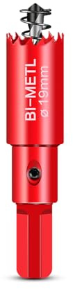 HOHXEN Lochsäge 19mm, M42 HSS Heavy Duty Bi-Metall Lochsäge mit Positionierbohrer zum Schneiden von Mildstahl, Edelstahl, Gusseisen, Messing, Aluminium, Holz, PVC-Rohr, Gipskarton, Dichtebrett - Rot