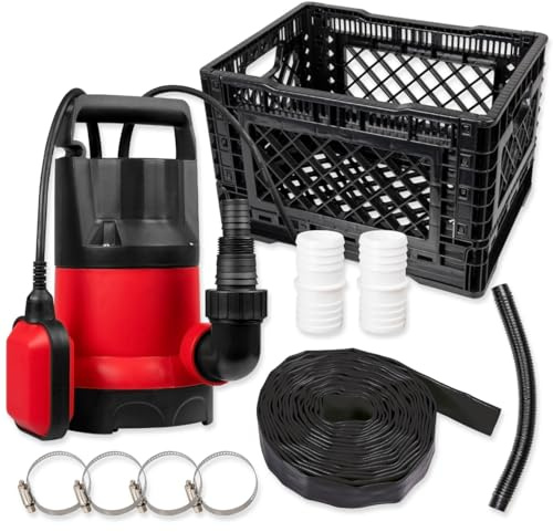 WALTER Schmutzwassertauchpumpe Set, 550W, 10.500l/h | Förderhöhe max. 7m, Anschlusskabel 10m, Schwimmerschalter, 2-in-1 Tauchpumpe, Hochwasserschutz-Set