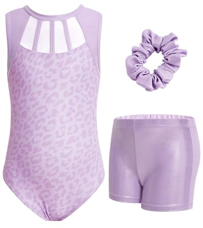 JiAmy Mädchen Gymnastikanzug, Glitzernde Mädchen Turnanzug Gymnastik Outfit Einzigartiges Design Armellos Gymnastikanzug 8-9 Jahre