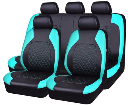 HKSOPC Auto Sitzbezüge für Ford Fiesta St Line/Fiesta Titanium, Leder Autositzbezüge Verschleißfest Sitzschoner, 5 Sitzer Autositzschutzbezug, Allwetter Full Set Sitzbezüge,E Black Green