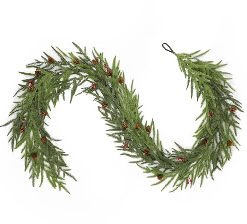 Arborus 1,8m Weihnachtsgirlande Künstlich mit Zapfen Beeren Künstliche Girlande Norfolk Kiefer Dekogirlande Tannengirlande Weihnachten Weihnachtsschmuck Heimdekoration Tür Flur Treppe Weihnachtsdeko