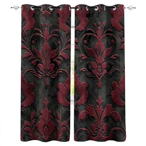 Genérico cortinados Quarto 175X280cm(HxB) Flor Roja Oscura Cortina acustica Cortinas térmicas Blackout con Ojales, poliéster Estampado para Dormitorio Acogedor E24-4-1644