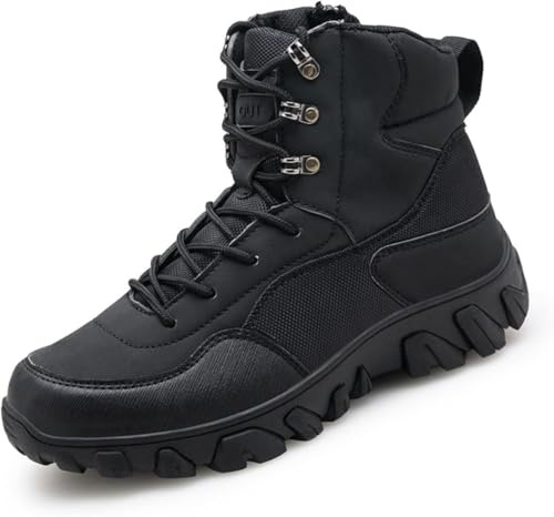 Mäns Utomhus Mid Top Taktiska Militära Stövlar Snörning Vandringskängor Med Sidodragkedja Ökenkängor Träningsskor A03, Black, 9.5 UK