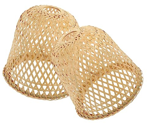 Paralume Lampada Intrecciato in Bambù 2 Pezzi, Foro 5, 2 Cm | Colore Khaki, Stile Rustico Fatto a Mano, per Plafoniere e Decorazione Sospesa