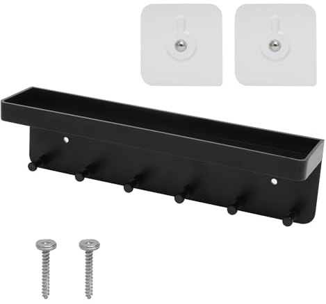 KQDRAVINE Porte clef mural, vide poche mural, tetagere murale sans percage, accroche clef avec 6 crochets, porte-clés pour cuisines salles de bains et portes