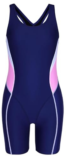 Charmo Athletic Girl's One Piece Swimsuit Bathing Suit Pro for Practice Navy/Pink 13-14 Year