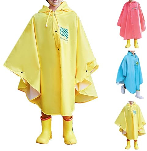 Poncho Pluie Imperméable Enfant Garçons Filles Grande Capuche Veste de Pluie Enfant Imperméable Toddler Léger Dessin Animé Mignon Réutilisable pour Randonnée Camping Va à L'école Vélo (, 6-8Years)