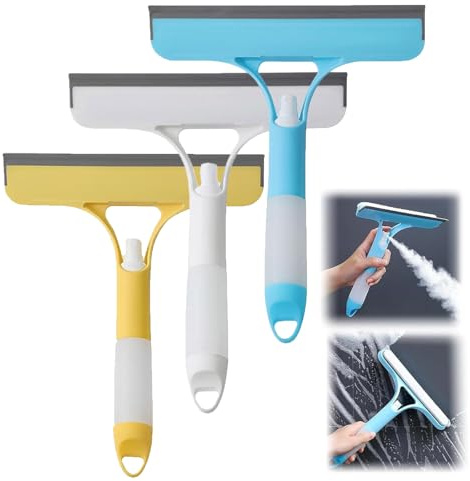 3 in 1 Window Cleaning Scraper, 2025 New Window Cleaning Scraper, Small Cleaning Scraper, Multi-functional Spray Window Squeegee Cleaner with Spray Bottle & Brush for Car, Home (3 Pack)