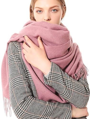Leisofter Écharpe Femmes Élégant Cachemire Foulards Pashmina Pour Automne Hiver Écharpea Chaud de Grande Taille, Twoside/pinkgray, 200 * 70 cm