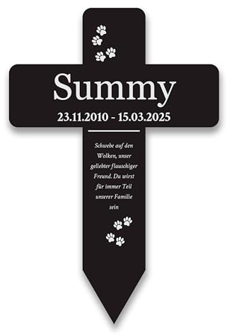 LAUBLUST Personalisiertes Acryl-Grabkreuz als Grabschmuck für Hund, Katze & andere Haustiere mit Name | 2 Größen - Grabstecker Kreuz mit Gravur als Tiergrab-Deko & Grabkreuz mit Wunschtext