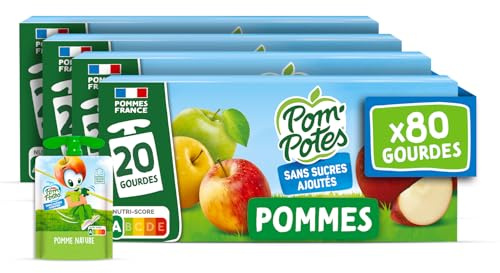 POM'POTES® Compote Gourde sans Sucres Ajoutés Pomme Nature 80x90g | Source De Fibres, Nutri-Score A, 3 Ans Et Plus