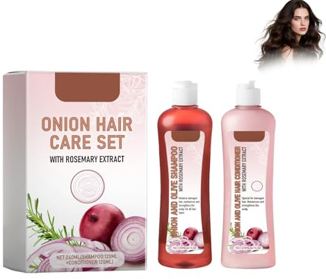 Cebolla y romero Set de Champú Cebolla, Biotina Y Romero Champú Y Tratamiento Set Champú y Acondicionador para el Crecimiento del Cabello y Volúmenes, Contra la Caída Del Cabello Para Cabello Más