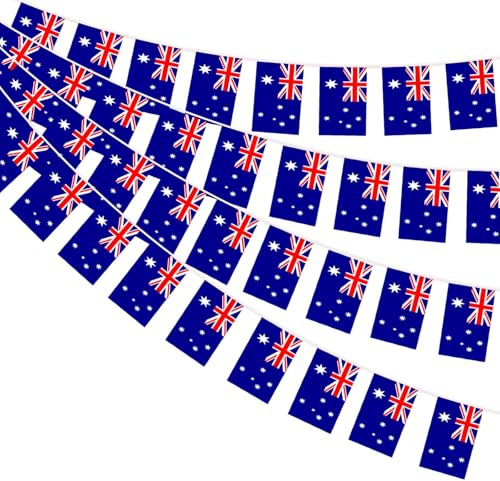Ahfulife Guirlanda Bandera Australia, 1 Paquetes de 30 Banderines Australia, 14x21cm-10m, para Decoración de Eurocopa, Copa Mundial, Eventos Deportivos, Fiesta