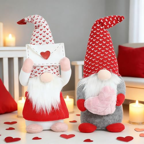 2 Stück Valentinstag Deko Wichtel,Valentinstag Wichtel Figuren,Liebe Herz Zwerge Deko,Niedliche Zwerge Frühling Dekoration,Valentinstag Zwerg,Gesichtslose Puppe Figuren,Handgemachte Valentines