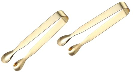 Veemoon Pinzas para Azúcar Cúbica de Acero Inoxidable 430 Doradas, 2 Unidades, Pinzas Portátiles para Hielo y Frutas, Accesorios de Cocina para Té y Bar