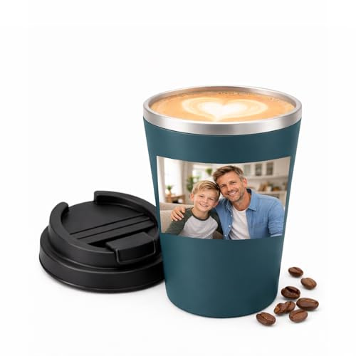 loongway Thermobecher Personalisiert mit Foto & Namen Auslaufsicher 380ml | Erinnerungsbild & Wunschschrift | Für Büro, Pendeln und unterwegs | Warm- oder Kaltgetränke | Geschenkidee