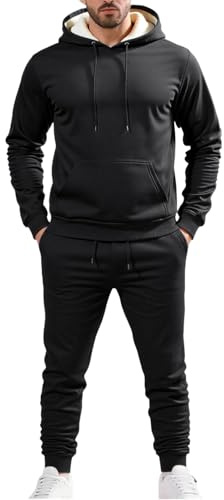 Générique Joggingset med fleecehuva för män, varm fodrad vinterträningsoverall, ledig och bekväm klädsel för utomhusaktiviteter
