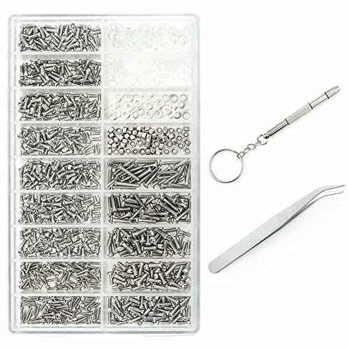 Domary Reparationsskruvar för Glasögon i Rostfritt Stål 1000 st. Diverse små Skruvar med Skruvmejsel och Pincett för Reparation Av Glasögonur