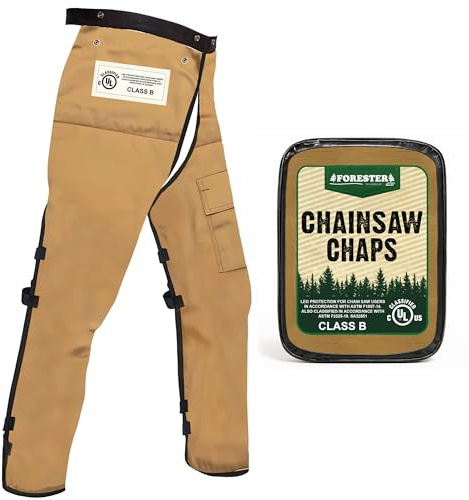FORESTER Chainsaw Chaps for Men & Women | Apron Style Men's Chain Saw Chaps with Pocket & Adjustable Waist | Chainsaw Safety Equipment | Brown 37