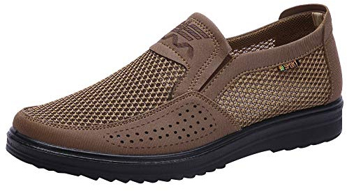 Jamron Hombres Verano Respirable Malla Mocasines Zapatos de Conducir Ligero Casual Zapatillas Marrón SN01749 EU43