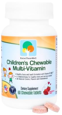 Raise Them Well Tasty Chewable Kids Multivitamin, All-Natural Colors, Flavors & Sweeteners, Daily Essential Vitamins for Children, Easy-to-Chew Vitamins, Strawberry