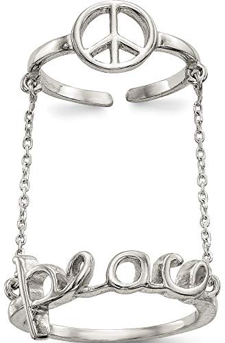 Sterling Silver Polished Chain & Peace Double Ring - Jewelry By Sweet Pea