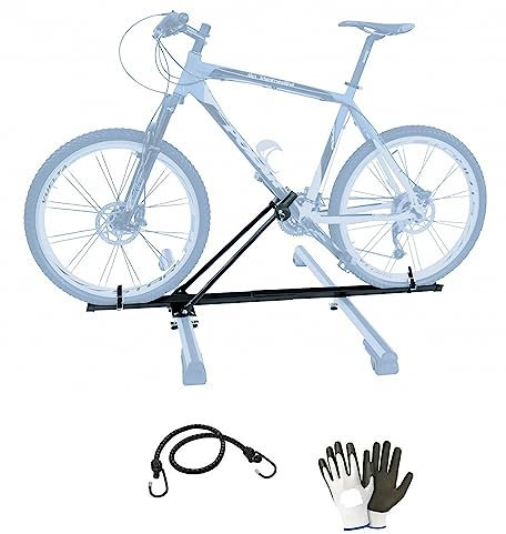 Fahrradträger mit Schiene zur Aufbewahrung der Räder, Fahrradträger für Autodach, Fahrradträger für Dachträger, maximale Traglast 15 kg, Material Stahl, Fahrradträger für 1 Fahrrad