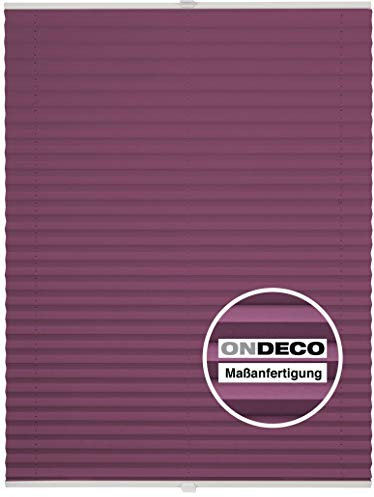 ondeco Plissee Klemmfix auf Maß für alle Fenster innen, ohne Bohren, Montage Klemmträger Sonnenschutz Sichtschutz Rollo Blickdicht Lila B: 131-140 cm, H: 151-200 cm