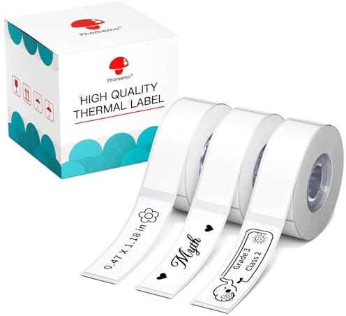 Phomemo D30 Labels, 3/8 X 1 1/2 (12mm X 40mm) 160 Labels/Roll, D30 Label Tape Compatible with D30 Label Printer, Print Master Labels Refill for Home, Office, Kid School Supplies, Black on White