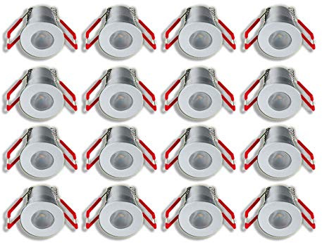 3W LED Mini Einbaustrahler, IP65 Wassergeschützt, 3000K Warmweiß, Dimmbar, Funk-Netzteil, Minispots für Innen- und Außenbeleuchtung ideal für Terrassenüberdachungen, etc (Silber, 16x Minispot)