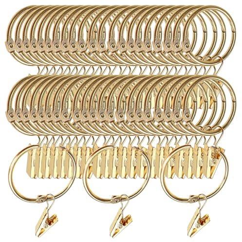 Lsgoodcare Öffnungsbare Vorhangclips mit Ringen, goldfarben, 32mm, 40 Stück, Starke Metall-Deko-Vorhangclips, rostfreie Vorhang-Öffnungs-Clip-Ringe