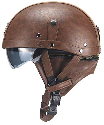 HZIH Dot Homologado Casco De Motocicleta Retro Estilo Alemán Casco De Cuero,Casco Moto Abierto para Adultos Mujer y Hombre,Casco Vintage Casco De Moto Casco De Bicicleta e Scooter B,56~61cm