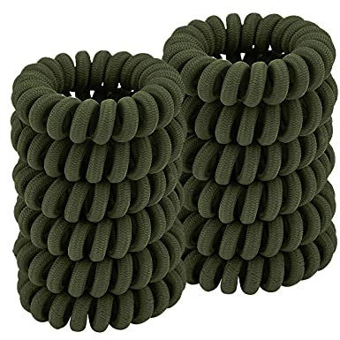 Spiralhaarbänder (Tuch Armeegrün, 12 Stück), Spulenhaarbänder für dickes Haar, Pferdeschwanz-Halter, Haargummis für Frauen, keine Falten, Telefonschnur, Haargummis für alle Haartypen mit