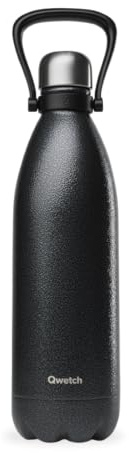Qwetch - Bouteille Isotherme Originals ROC 1L Noir - Revêtement Anti-Rayures Ultra Résistant - 24h Froid / 12h Chaud - Étanche, Poignée Intégrée, Lavable au Lave-Vaisselle - Gourde Inox Durable