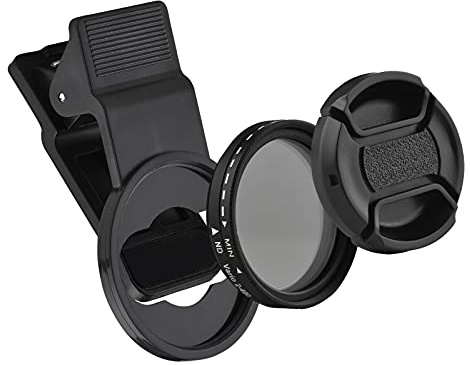 Andoer 37MM Professional Clip-on Phone Filter Lens ND2-400 Adjustable Neutral Density Filter with Phone Clip Lens Protector for Smartphone Photography