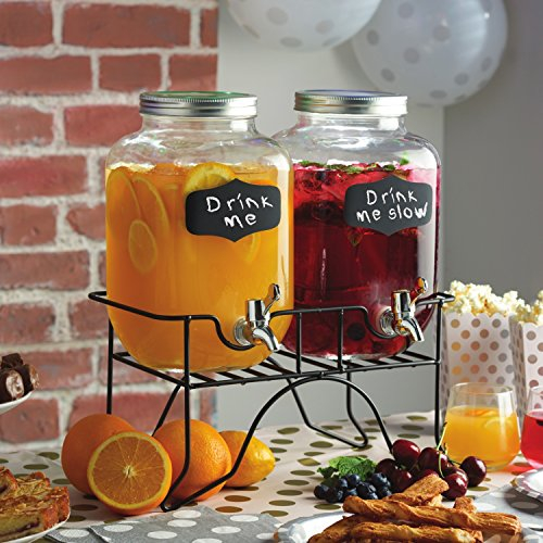 Glass Drinks Dispenser with Tap Mason Jar Set Air Tight Lid and Stand Summer Party Glass Outdoor Beverage Dispenser Jar 2 x 4L Glass Dispenser