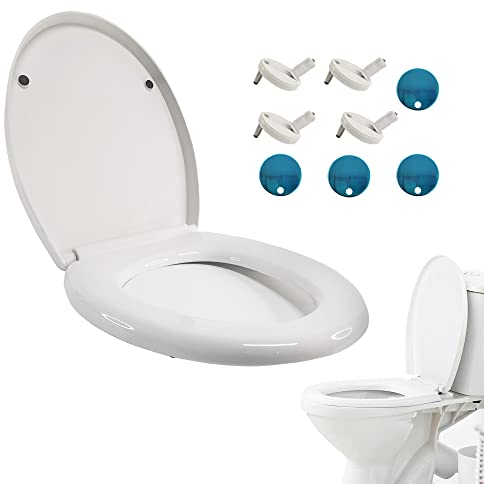 WC Sitz Absenkautomatik mit Schnellverschluss für Einfache Reinigung, Kinder Familien Toilettendeckel, Antibakteriell, Klobrille mit Verstellbaren Scharnieren, O-Form