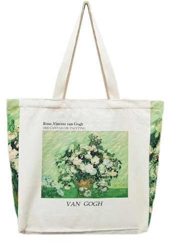 BROADREAM Jutebeutel Bedruckt Vintage, Jute Beutel, Einkaufstasche Bag, Canvas Tote Bag Aesthetic Vintage Taschen Groß Umhängetasche Stofftaschen für Damen Uni Arbeit