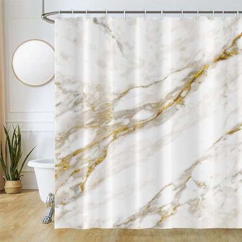 Uiiooazy Duschvorhang Grau, Duschvorhang 180x180cm Anti Schimmel Marmor Optik Weiß Beige Marmoriert Modern Duschvorhänge Stoff Waschbar Wasserdicht Polyester Bad Vorhang mit 12 Haken für Badezimmer