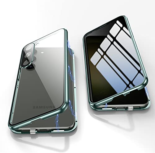 Jonwelsy Anti Peeping Hülle für Samsung Galaxy S23, 360 Grad Schutz Case, Privatsphäre Gehärtetes Glas Anti-Spähen Cover, Stark Magnetische Adsorption Metallrahmen Handyhülle für S23 (Grün)