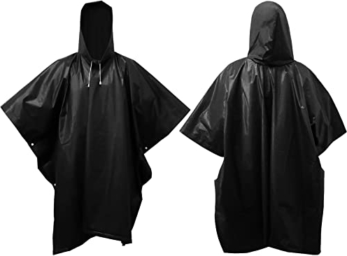 Kcmell Rain Poncho for Adult, 2 Pack Black Portable Waterproof Rain Ponchos for Women and Men, Reusable EVA Raincoat Emergency Rainwear with Hood for Hiking, Traveling, Outdoor Activities (Black)