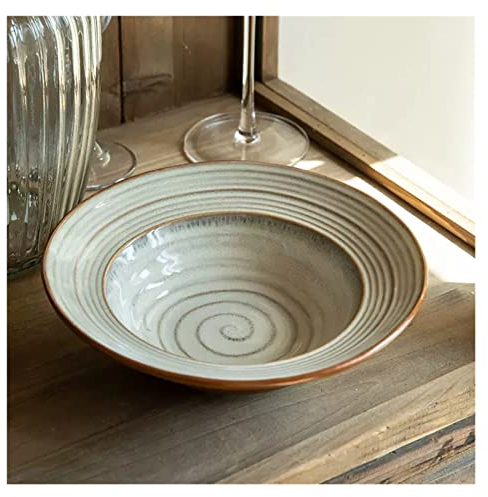 Meiiron Ciotole for la Pasta bordate da tavola in Ceramica, Piatti Fondi da 18,5 OZ con Bordo Largo, insalatiere Grandi for Ristorante, 1 Pezzo/Marrone retrò