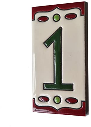 Spanische handgemalte Nazari M-4 Keramik 11 x 5,5 cm oder 5,5 x 11,0 cm Hausnummer Fliesen (Nummer 1 Fliese)