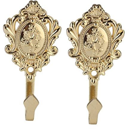 Yardenfun 2pcs Vintage Rose Pattern Zinc Alloy Curtain Tieback Hooks Elegant Golden Drapery Holdbacks for Home Decor Easy to Install
