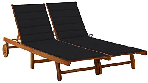 ZEYUAN 2-Personen-Sonnenliege mit Auflagen, Gartenliege, Liegestuhl, Sonneninsel Outdoor, Sonnenstuhl, Liegen, Gartenmöbel, Loungemöbel,Relaxliege, Terrasse, Akazie Massivholz